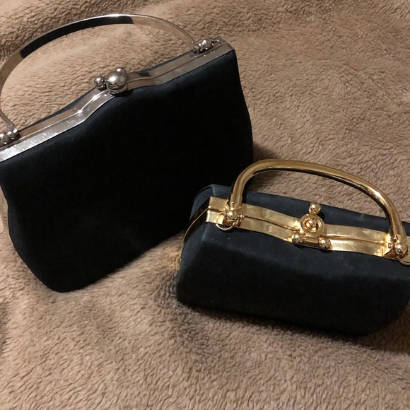 TODAY ONLY: Bundle of Two Fancy Small and Medium Gold Silver and Black Handbags - Picture 2 of 8